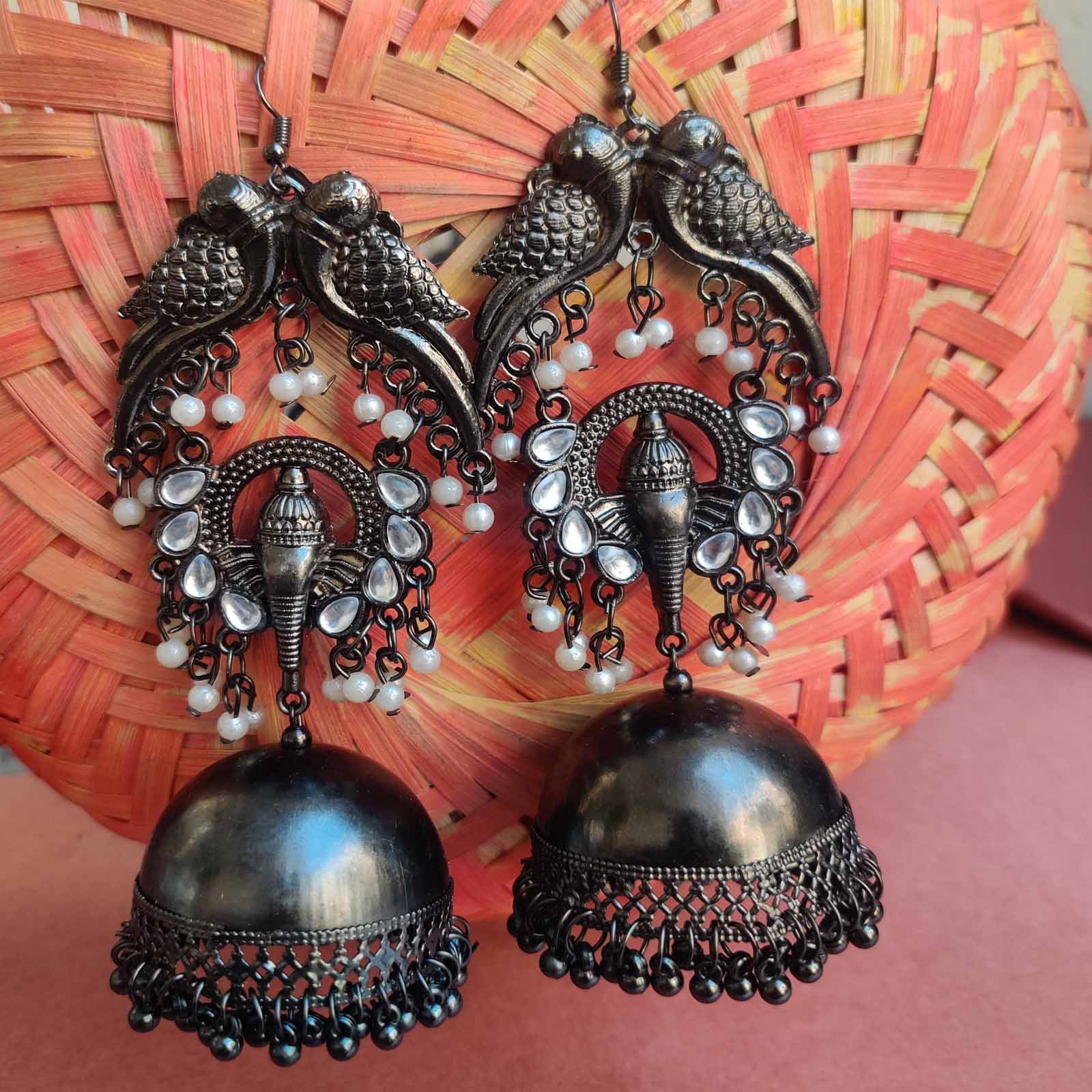 Black Color Oxidised Big Jhumka Earrings (GSE2615BLK)